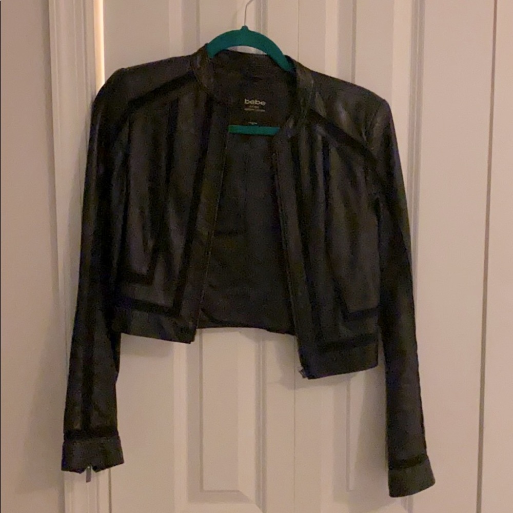 Leather BeBe detailed crop jacket